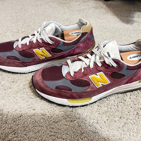 $369 Authentic NEW BALANCE 992 Made in USA Men's Burgundy Suede Trainers Sz.10.5